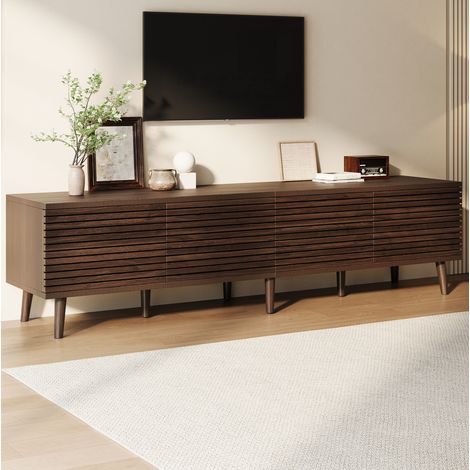 Mueble TV 180x40x46 cm para TV hasta 75 pulgadas, 4 puertas de rejilla, almacenamiento, color nogal (1/5)