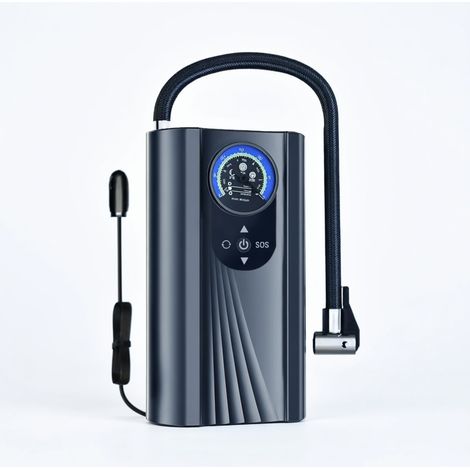 Inflador de neumático portátil 12 V para coche, manómetro integrado, negro (1/5)