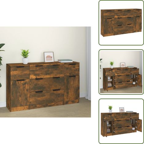 Ensemble de buffets 3 pcs chêne fumé bois d'ingénierie - Meubles De Rangement - Buffet - Meuble Tv - Commode - Design Minimaliste (1/5)