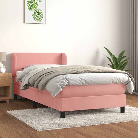 Cama box spring con colchón terciopelo rosa 80x200 cm (1/5)
