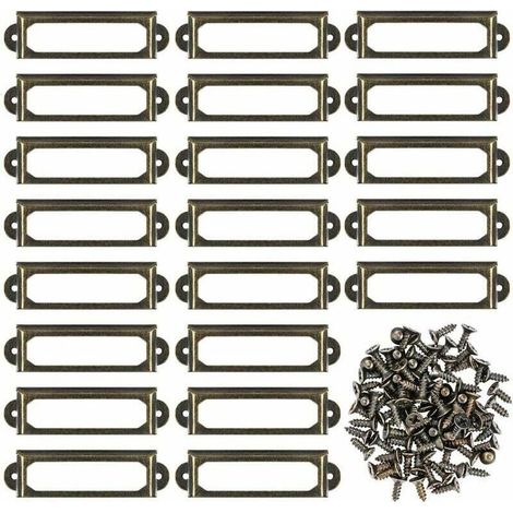 50er-Packung Etikettenhalter aus bronzefarbenem Metall, 60 x 17 mm – Einfache Schraubbefestigung – Für Möbel, Schubladen, Schränke und Regale