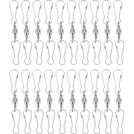 20er-Pack Edelstahlclips, 360° drehbar, Doppelclip, für Wetterfahnen und Solarleuchten (Silber)