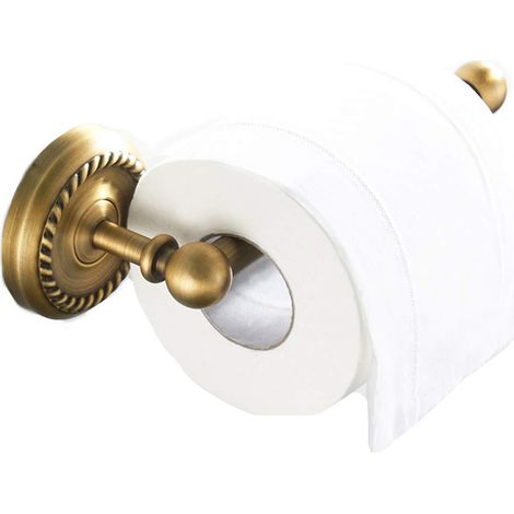 Porte-papier toilette mural en laiton antique - Support rouleau WC rétro avec tablette pour téléphone portable - Salle de bain vintage (1/5)
