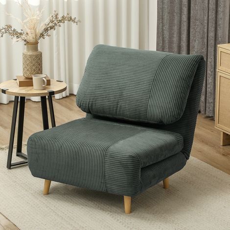 Poltrona letto 2 in 1 reclinabile, schienale regolabile, tessuto effetto corda, poliestere verde (1/5)
