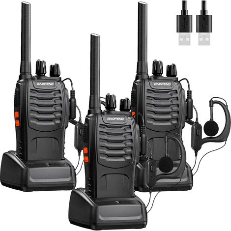 Walkie Talkies Profesionales Radiocomunicación Radio de Largo Alcance PMR Transceptor Recargable,con Auricular, USB Cargador, Batería para Actividades al Aire Libre y Trabajo (3 Piezas) (1/5)