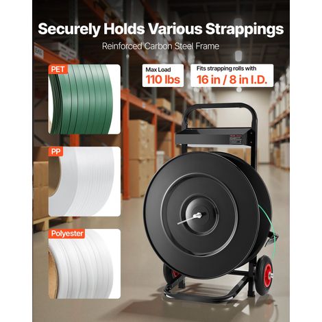 Chariot de cerclage pour bobines de cerclage PET/PP/polyester de 203/406 mm, distributeur de cerclage robuste, équipé d'un système… (1/5)