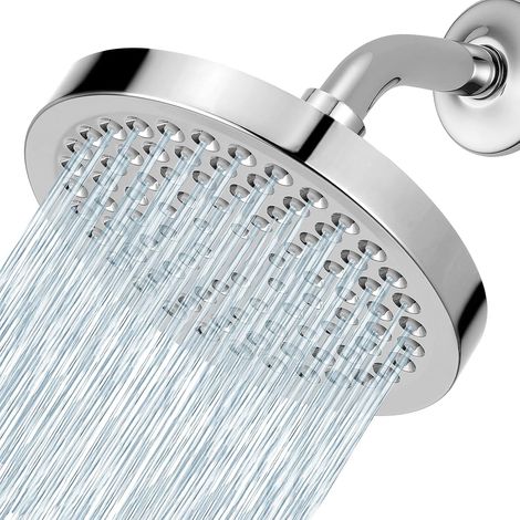 Pommeau de Douche Haute Pression, 15cm Pomme de Douche Fixe, Finition Chromée de Luxe, Angle Réglable, Installation en 1 Minute Sans Aucun Outil Requis, Rond (1/5)