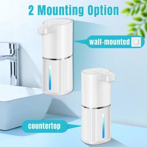 Distributeur savon liquide automatique mural 380ml, IPX5, rechargeable USB-C, pour cuisine/salle de bain (B). Corvina (1/5)