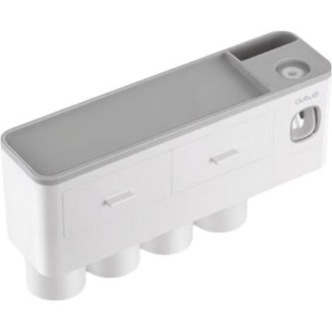 Distributeur automatique de dentifrice mural avec porte-brosses à dents, 4 emplacements pour brosses avec couvercle et 4 gobelets magnétiques inclus (1/5)