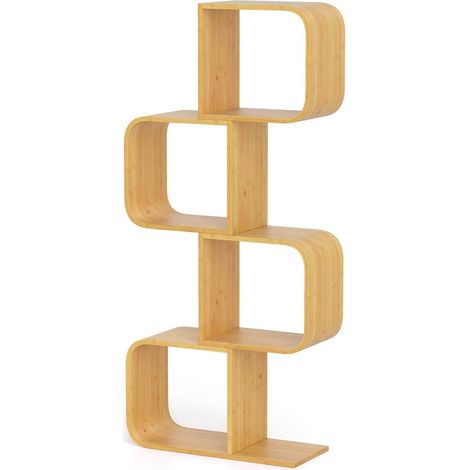 Libreria in bambu a forma di s 4 ripiani 61x23x1335 cm