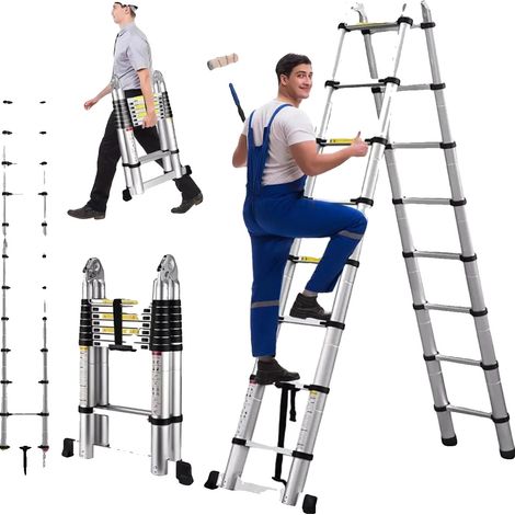 Échelle télescopique, Longueur entièrement déployée 16,5 pieds, Capacité de charge maximale 330 lb, Espacement des échelons 11,8 pouces, Poids du produit 37,5 lb, Total des marches 16 (1/5)