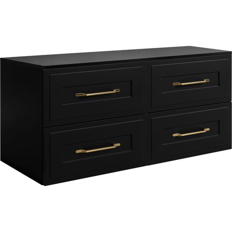 Rodan Waschbeckenunterschrank 160 cm, Schwarz, 46 x 100 x 58,6 cm, wandhängend, MDF, 4 Schubladen, modernes Badmöbel