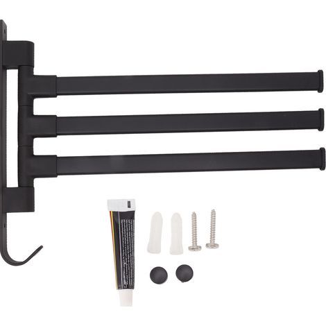 Porte-serviettes pivotant noir sans poinon porte-serviettes de salle de bain mural salle de bain coin suspendu tige 3 bras (1/5)