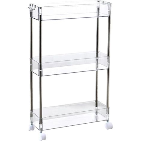 Chariot de Rangement à roulettes 3 Niveaux en Pet Transparent Étagère Cuisine Étroite Mobile Support D’Organisation Multifonction Cuisine et Balcon Étagère de Rangement (1/5)