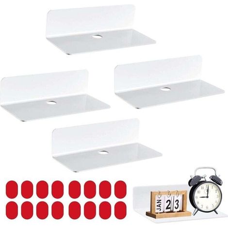 4 Pièces Etagere sans Percer, Etagere Murale Blanche 23 cm, étagère Murale sans Perçage pour Chambre, Salon, Salle de Bain, Cuisine, Bureau (1/4)