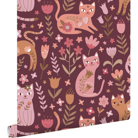 papier peint chatons violet aubergine et rose - ESTAhome (1/5)