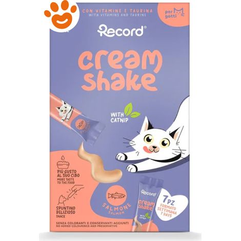 Record Cat Snack Cream Shake Salmone e Catnip - Confezione 7×12 Gr - Snack