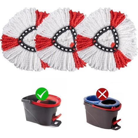 Set di ricambi per mocio in microfibra,Vileda EasyWring & Clean e Clean Turbo 2-in-1,testina di ricambio in microfibra,3 pezzi,bianco,rosso (1/5)