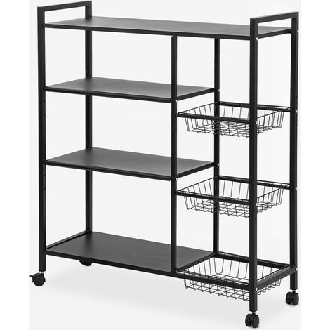 Carrito de cocina verdulero con ruedas y 4 estantes 90x32x108 cm Faris Plus