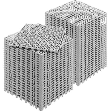 Dalles de Sol Clipsables Lot de 55 Caillebotis PVC 30x30x1,5 cm Antidérapant et Drainant pour Piscine Terrasse Gris (1/5)