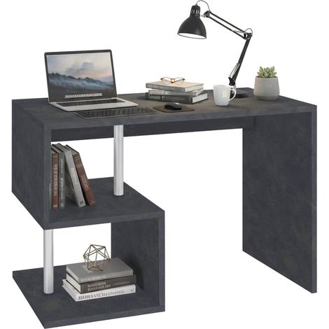 Dmora Esse moderner Schreibtisch für Büro und Arbeitszimmer mit Regal, Made in Italy, Computertisch, PC-Schreibtisch, cm 100x50h78, Farbe Aschgrau