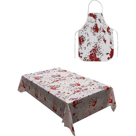 Lot de 2 nappes et tabliers ensanglantés pour décorations d'Halloween (1/3)