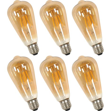 GOECO Confezione da 6 lampadine a filamento LED ST64 vintage - Vetro ambrato - Bianco caldo 3000K - 4W - Attacco E27 - Illuminazione retrò (1/5)