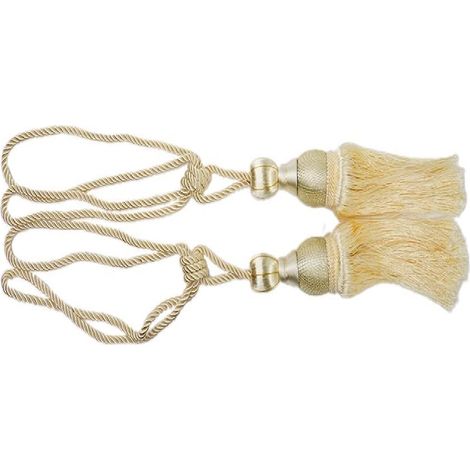 Un ensemble de deux grandes embrasses de rideaux beiges faites à la main, de 70 cm de long