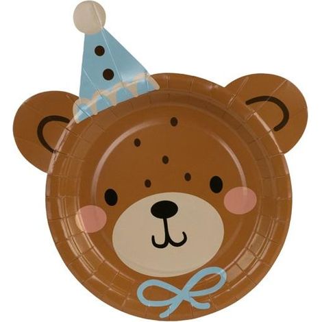 Assiettes en forme de tête d'ours en peluche 21x23cm, lot de 6
