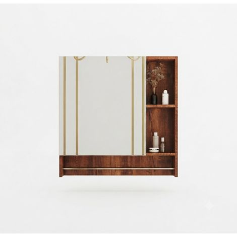 Badezimmerspiegelschrank mit Offenen Regalen und Wandmontage aus MDF in Nussbaum fuer Kleine Badezimmer (1/4)