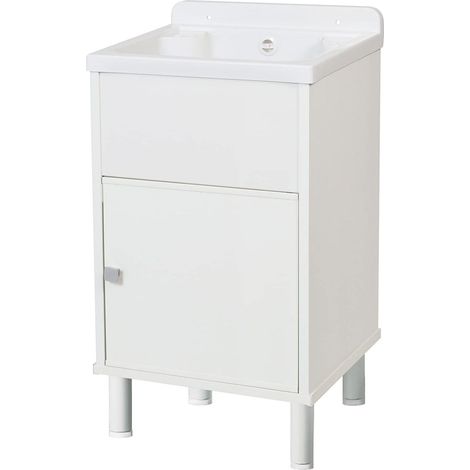 Mini lavabo en résine PVC pour extérieur/intérieur avec Meuble de Rangement L 42 x P 34 x H 80 cm, Blanc, Petit (1/5)