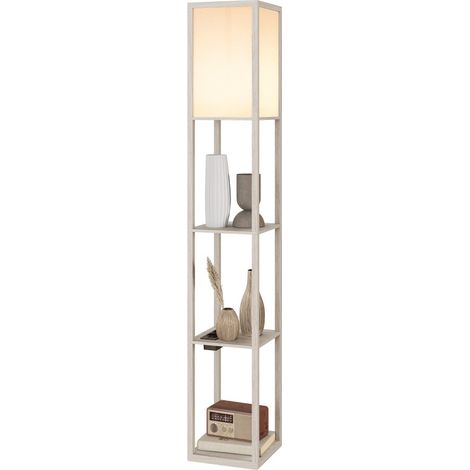 Delys lampe sur pied étagères LED USB blanc chêne (1/5)