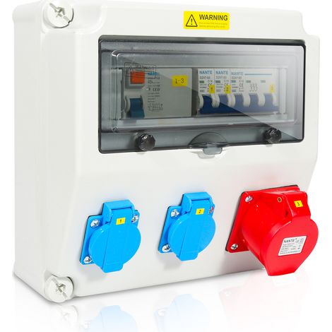 Randaco Distributore di corrente a parete con interruttore automatico e FI, blocco di distribuzione elettrica 1X16A 2x230V MIT LS + FI