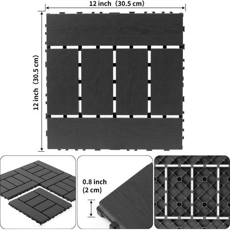 Dalles de terrasse style H de 30 cm (12 po), modules emboîtables à poser soi-même, pour l'extérieur et l'intérieur, installation facile et rapide, idéales pour porche, piscine, balcon ou jardin. 44 pi