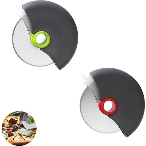 Tagliapizza in acciaio inox in due pezzi, affettatrice con cappuccio protettivo, rotella, facile da pulire, per cuocere pane e pizza (1/5)