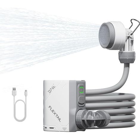 Douche de camping portable d'extérieur avec pompe, tuyau de 2,2 m, charge USB-C et deux modes de débit d'économie d'eau, pour le jardin, les voyages, la plage et les animaux (1/5)