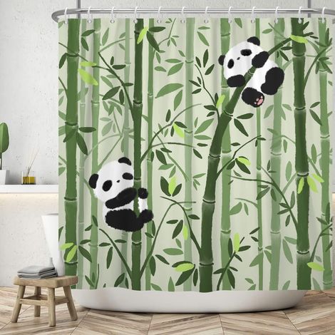 183x198cm Mignon Panda Rideau de Douche Bambou forêt Dessin animé Panda Motif Salle de Bain Rideau résistant à la moisissure Noir Blanc Animaux Rideaux de Douche imperméable (1/5)