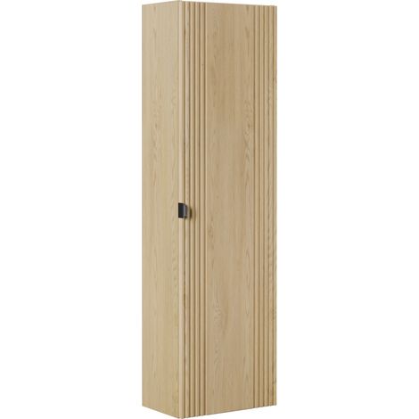 Meuble colonne de salle de bain suspendu OVALIA chêne 40 x 140 cm (1/5)