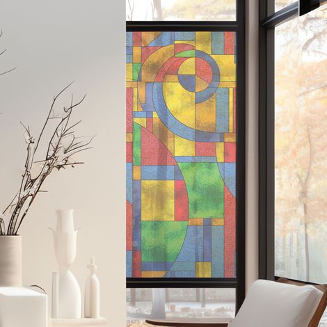 Stickers décoratifs électrostatique, spirale, multicolore, géométrique, raccordable, effet vitrail, 150 cm X 67,5 cm (1/2)
