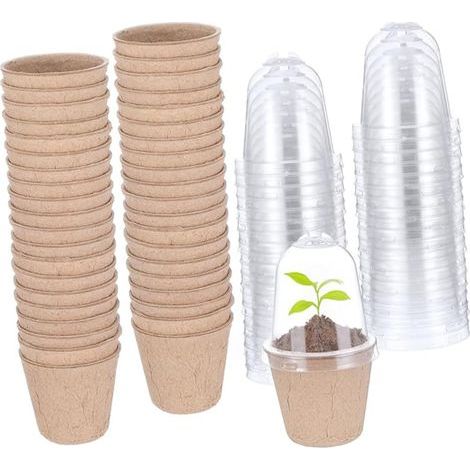 40 Godets de Semis Biodégradables en Pulpe Naturelle Pots de Plantation Ronds 6 CM Trous et Couvercles Petits Pots de Pépinière Durables pour Jardinage Balcons et Activités (1/5)