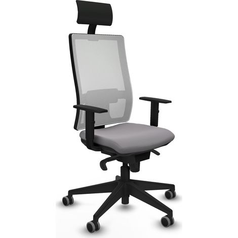 Horna sincro malla blanca similpiel gris brazos 1D base piramidal cabecero fijo ruedas 65mm engomadas (1/5)