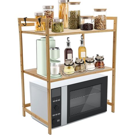 Estante de cocina extensible de 55 x 35 x 67 cm para horno microondas, estante de almacenamiento, organizador de cocina, organizador duradero