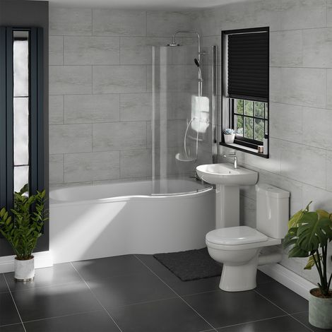 Ideal 1700mm Right Hand P Shaped Shower Bath Bathroom Suite (1/3)