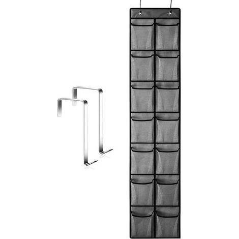 Behind-the-door shoe rack with 14 pockets and 2 hooks, hanging shoe bag, shoe rack, bedroom/bathroom shoe cabinet (1/5)