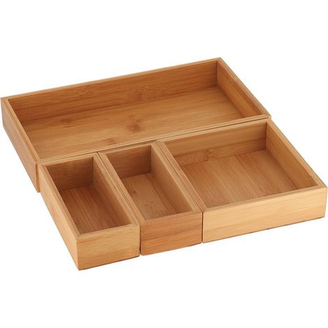 Organizzatore per cassetti in bambù con 4 contenitori impilabili - bambù - Tendance