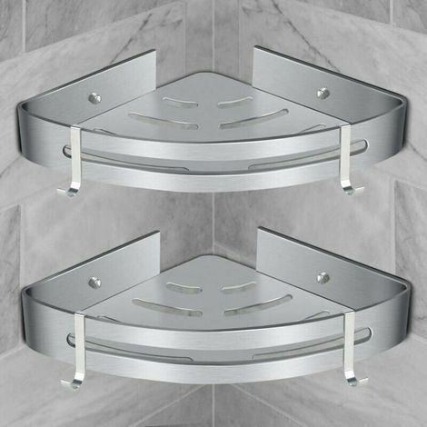 Etagère de Douche d’Angle, Etagère de Salle de Bain Sans Forage Panier Rangement Douche Aluminium Murale Adhésive Serviteur de Dou (1/4)