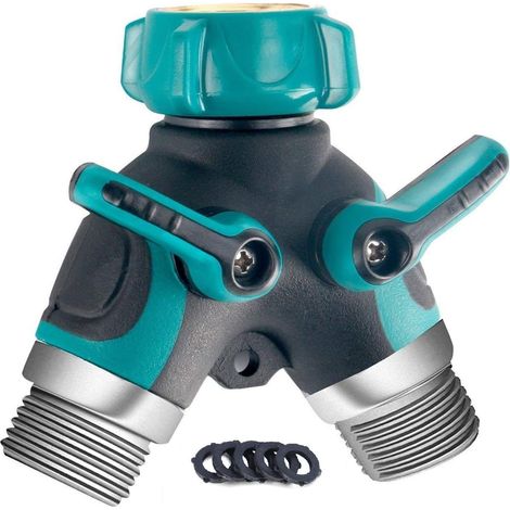 Répartiteur de tuyau d'arrosage en métal, raccord en Y à 2 voies avec poignée ergonomique, raccord durable de 3/4 pouce pour le jardin (1/5)