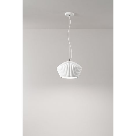 Suspension en Plâtre Plissé et Métal Blanc, Lustre Design Moderne Réglable, 1x E27 40W, Diamètre 34,5 cm, Blanc Mat - Marque Italienne Perenz