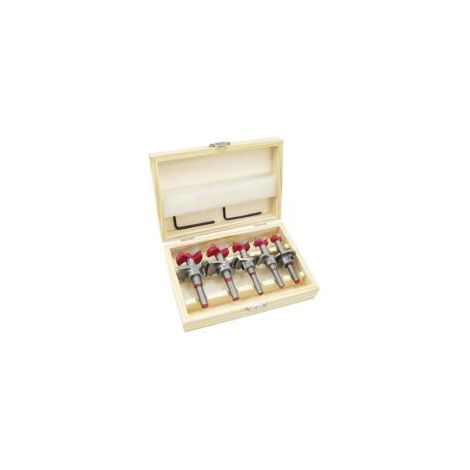 Mèches, Coffret de 5 (Ø15-35 mm) Fraise Bois Façonner Jeu de Forets à Positionnement Ajustable, Scie Trépan au Carbure Cémenté avec Butée (Plage de Profondeur 10-40 mm) (1/5)