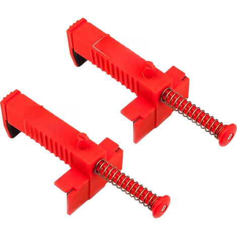 Set aus 2 Ziegelklemmen, Befestigungswerkzeug für den Hochbau, mit Drahtführung und Ziegelschublade.